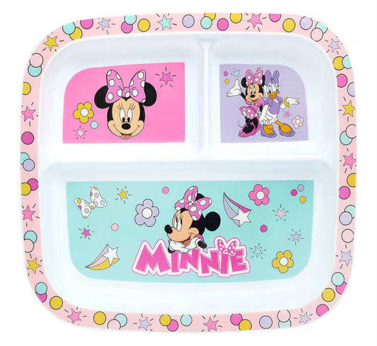 Minnie Mouse Childrens Divided Sections Dinner Plate, 3 Sections, Pink
