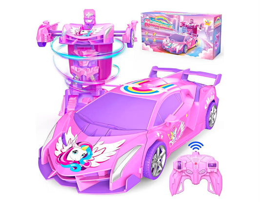 Unicorn Remote Control Transform Cars, 2.4GHz Rc Car Girls Toys (for 3-12 Year) Old One-Button Deformation & 360° Rotation, Kids Garden Toys Outdoor Games