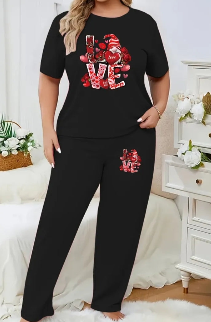 Two-Piece Set Women'S Plus Size Stylish Printed Short-Sleeve Casual Pocket Wide-Leg Pants ,