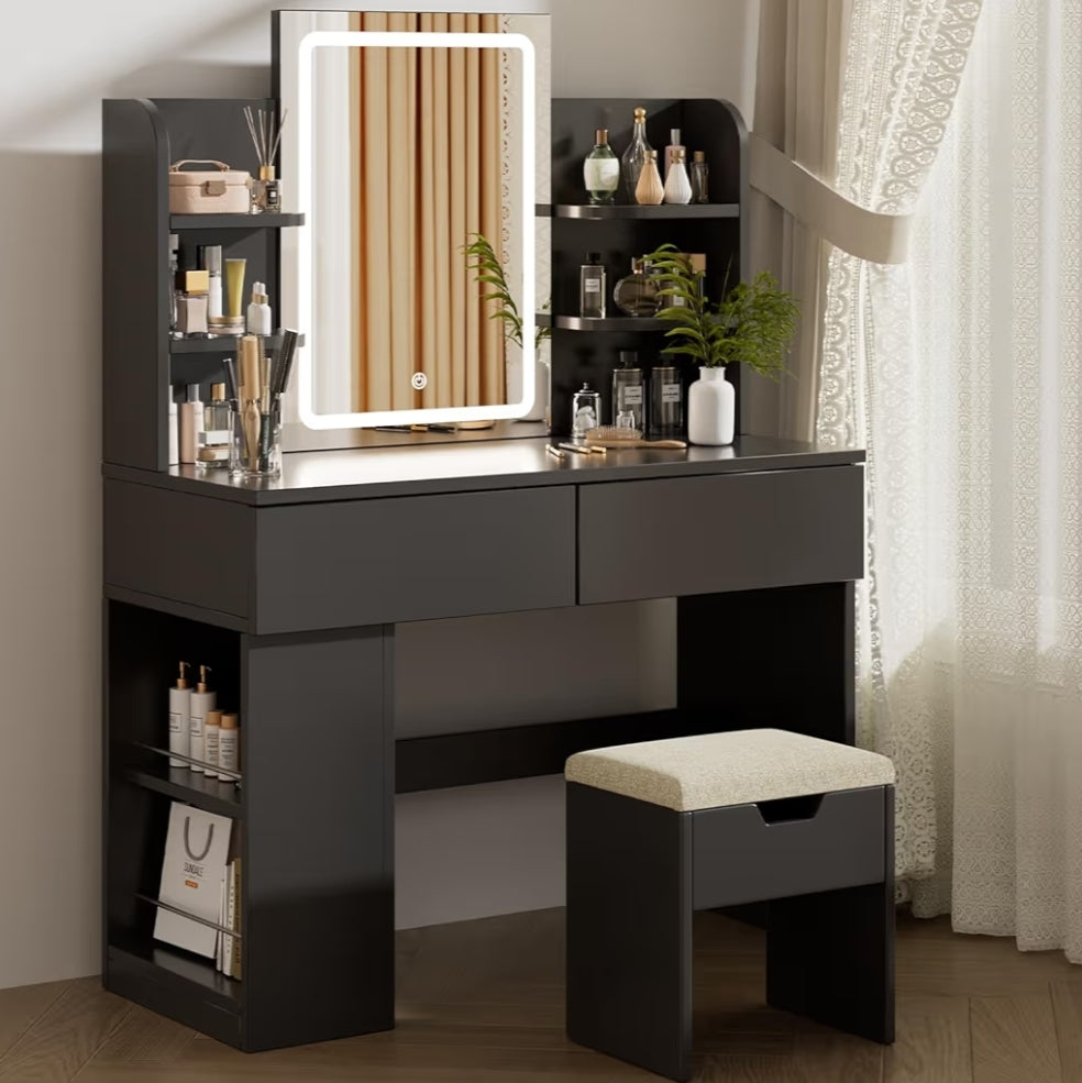 Dressing Table with Stool,Vanity Desk Set with LED Lights Mirror