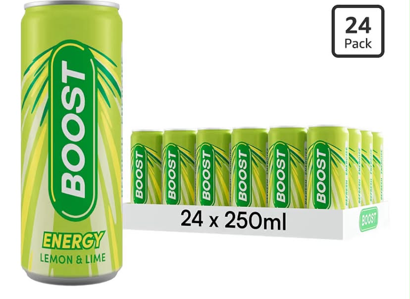 Boost Sour Cherry or lemon & lime Energy Drink, 24 Pack, 250ml Cans