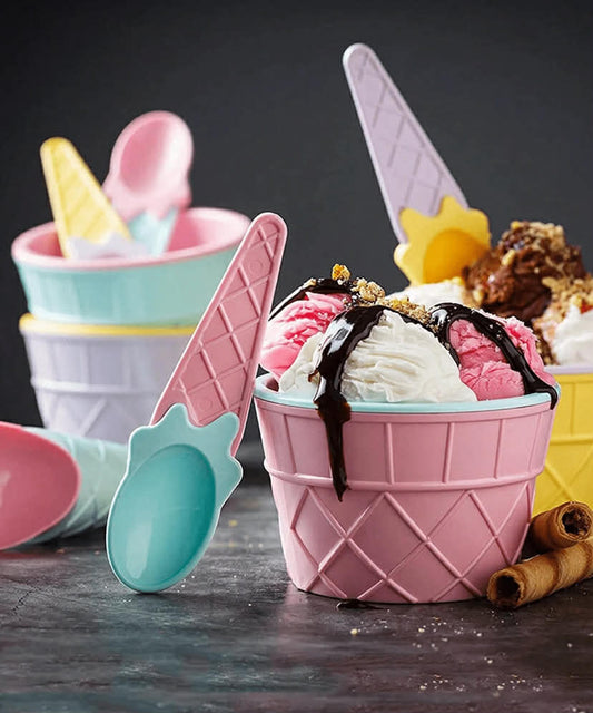 Ice Cream Bowl And Spoon Set, Reusable Ice Cream Cup, Random Set Of Ice Cream