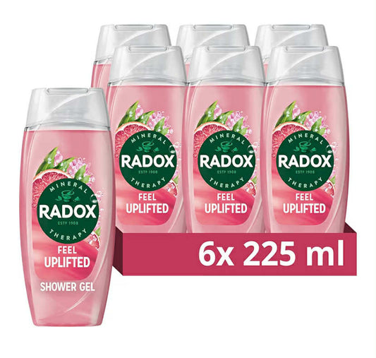 Radox Mineral Therapy Feel Uplifted Shower Gel Body Wash with a grapefruit & ginger fragrance for an uplifting experience 6x 225 ml