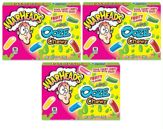 3x Warheads Ooze Chewz Fruity Flavors Sour Chewy Candy Filled With Ooze 99g