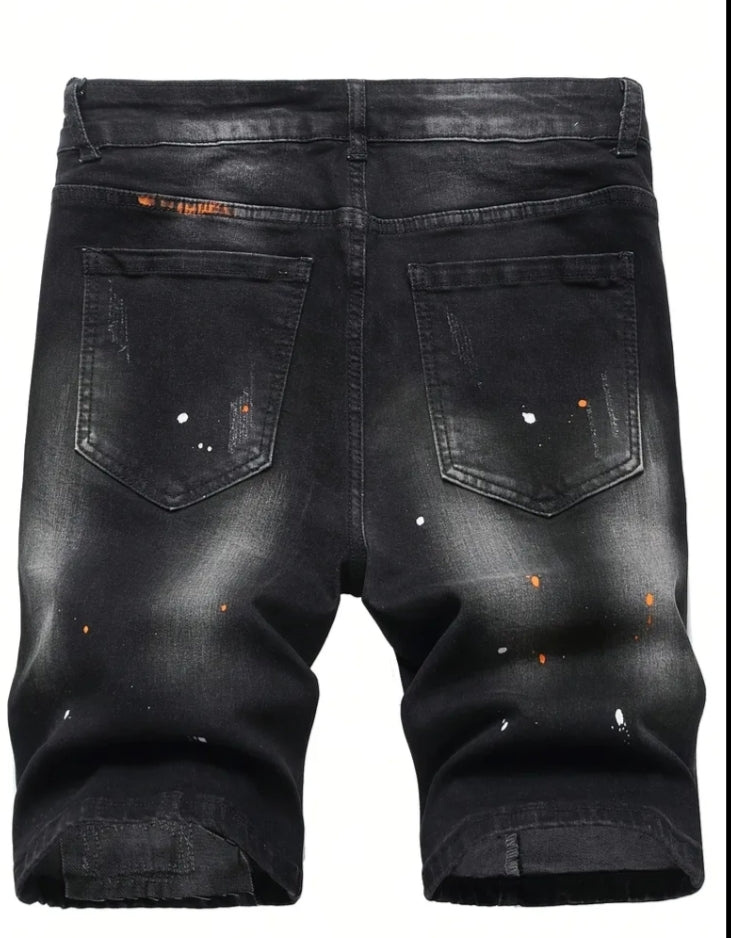 Summer Men'S High-Elastic Ripped Denim Shorts, Casual Fashion Knee-Length Street Ripped Hollowed-Out Everyday Shorts
