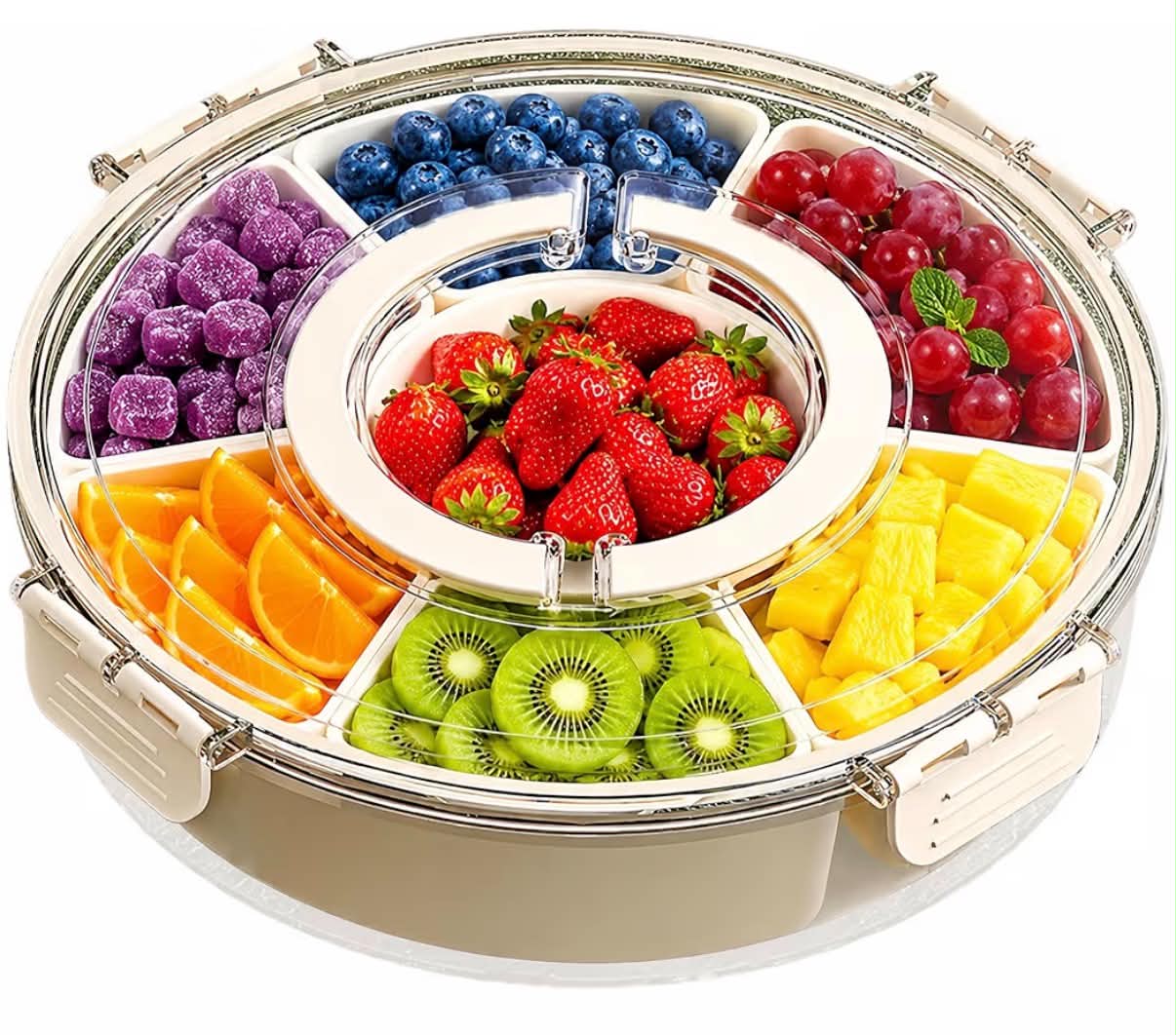 Snackle Box with Lid and Handle, Multi-Compartment Divided Serving Tray Snack Box, Portable Airtight Food Storage Container for Plane, Travel & Picnics, Party Organiser for Fruit,