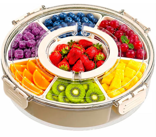 Snackle Box with Lid and Handle, Multi-Compartment Divided Serving Tray Snack Box, Portable Airtight Food Storage Container for Plane, Travel & Picnics, Party Organiser for Fruit,