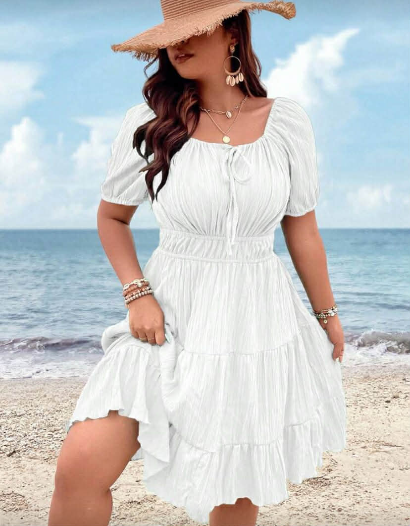 Clasi Plus Tie Front Ruffle Hem Dress