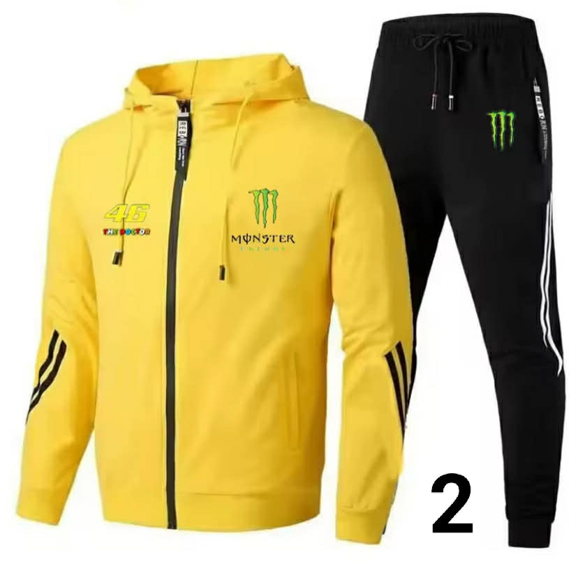 Monster Energy printed jacket for men and women, spring outdoor sports zip-up sweater + pants