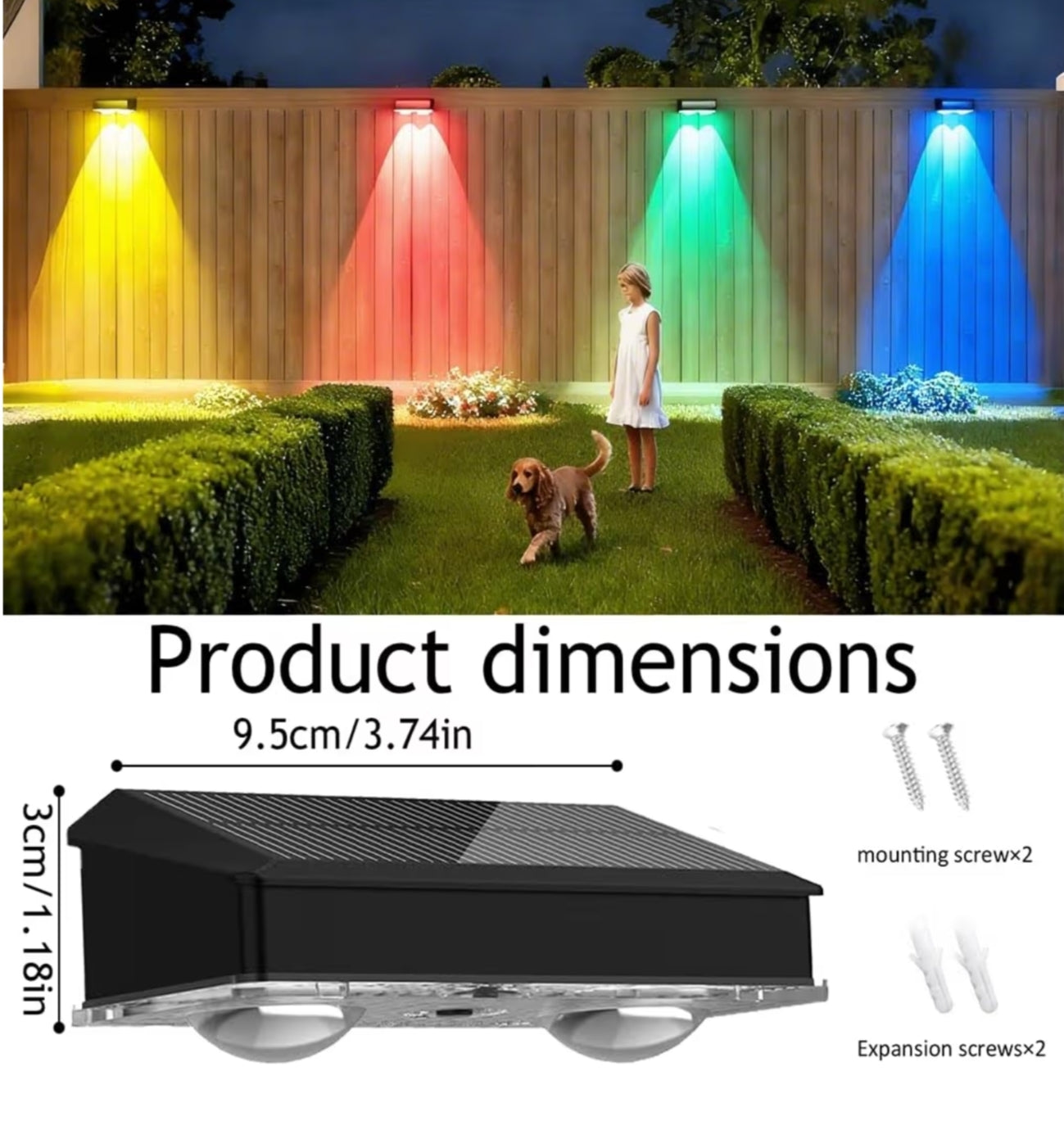 Solar Fence Lights Outdoor Garden, RGB Solar Wall Lights