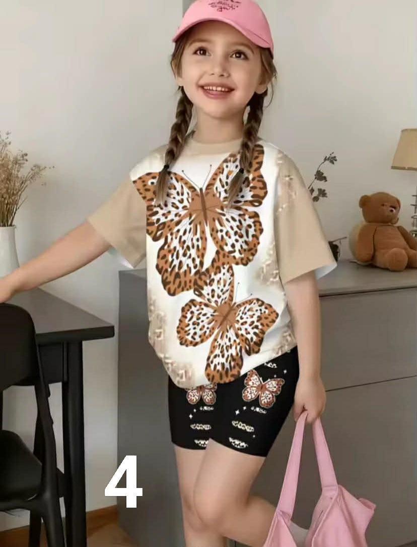 2-Piece Summer Children's Comfortable Cute Butterfly 3D Print Short Sleeve Shorts Set