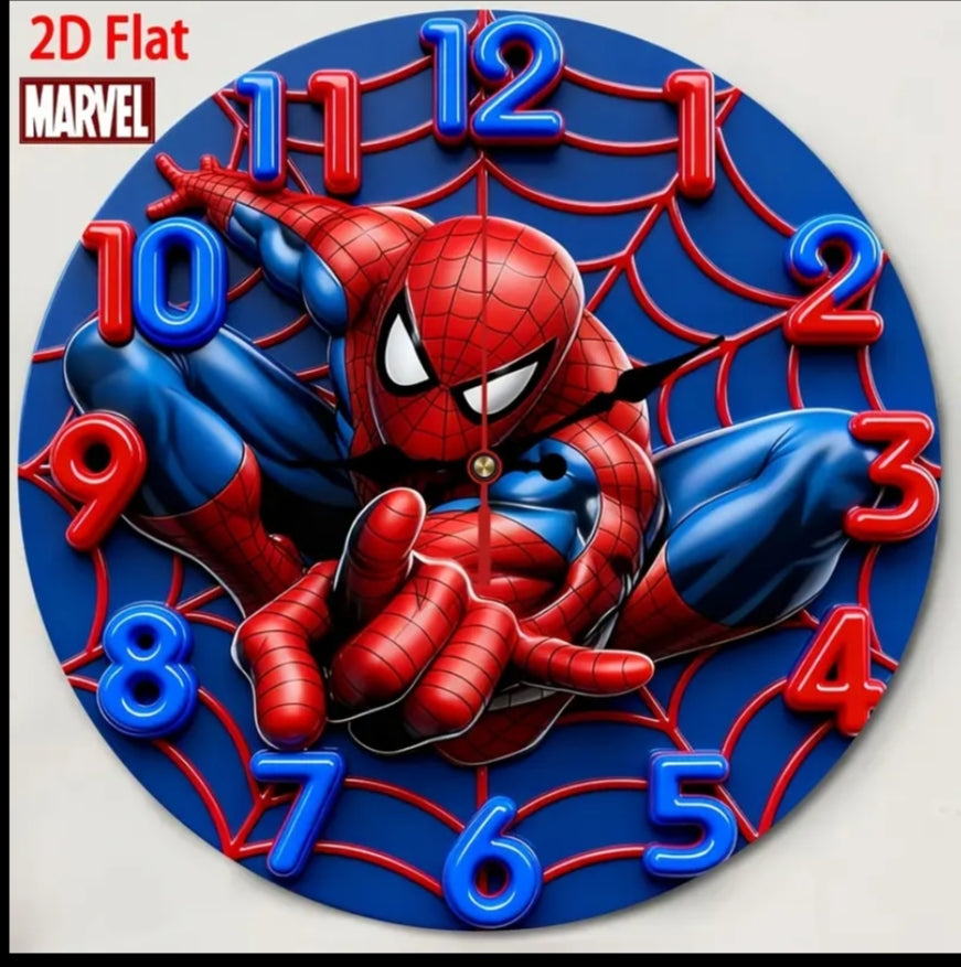 2D Flat, 1 pc, Wall Clock, Superhero Pattern Wooden Clock,