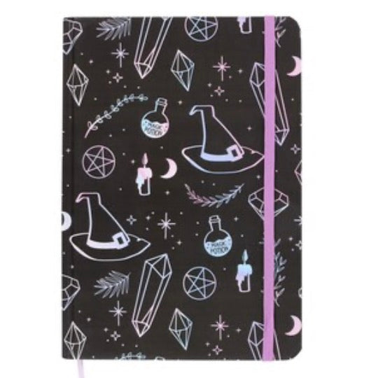 A5 Crystal Witch Print Notebook - Black