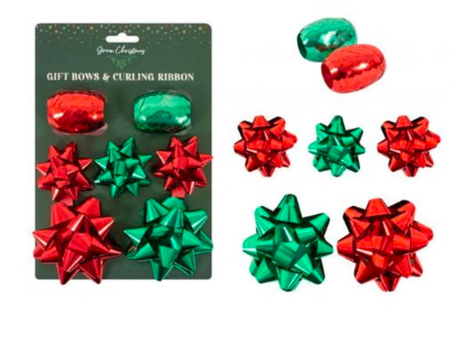 Green & Red Christmas Foil Gift Bows & Curling Ribbon