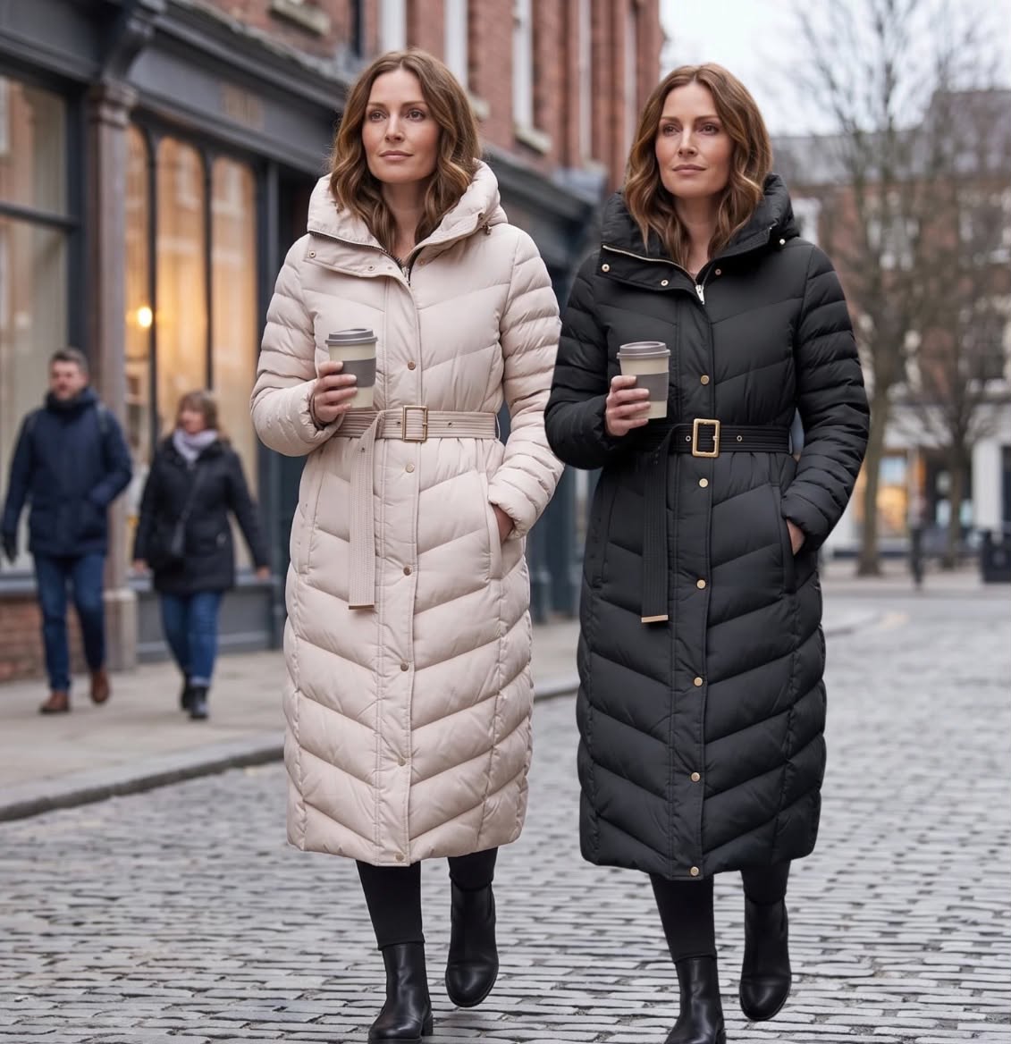 Womens Long Puffer Coat Hooded Belted Padded Quilted Winter Jacket Maxi Longline