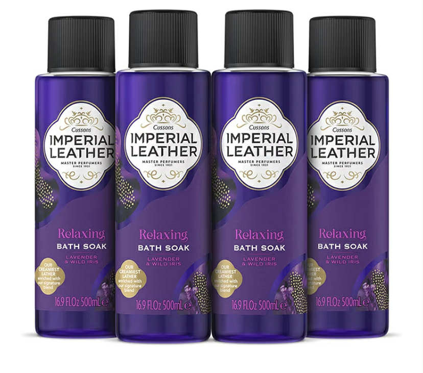 Imperial Leather Relaxing Bath Soak, Lavender & Wild Iris, Rich & Creamy Bubble Bath, Gentle Skin Care, Bulk Buy, Pack of 4 x 500ml