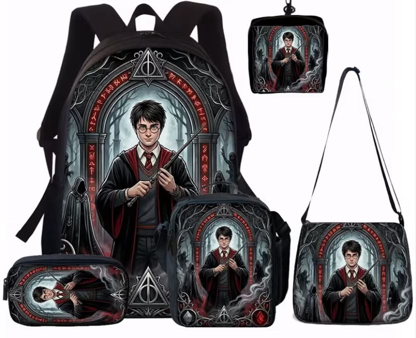 5pcs Backpack Set, Harry Potter Pattern Backpack, Large Capacity Handbag, Handbag, Crossbody Bag, Coin Purse,