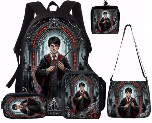 5pcs Backpack Set, Harry Potter Pattern Backpack, Large Capacity Handbag, Handbag, Crossbody Bag, Coin Purse,