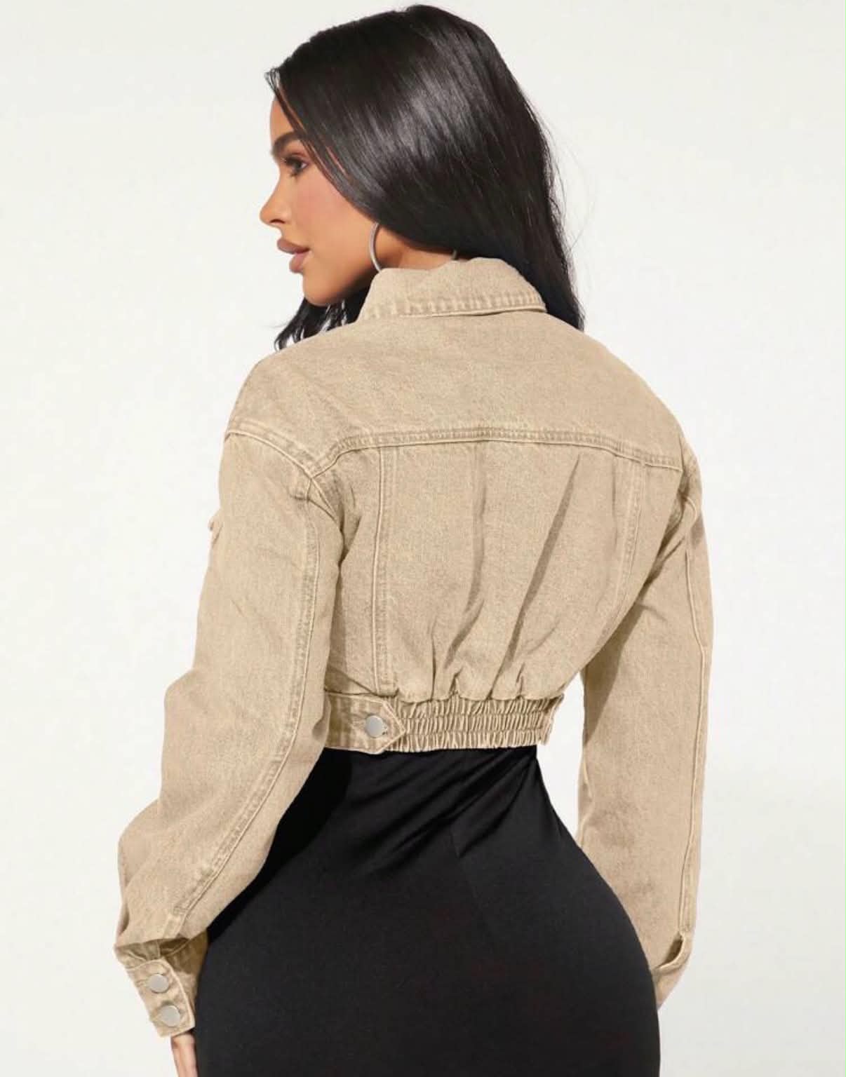 Women's Long Sleeve Single-Breasted Casual Loose Short Denim Jacket