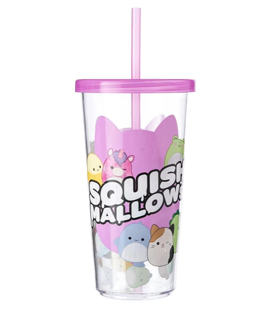Squishmallows Doodle Soda Cup and Sticker Set – 600 ml Reusable Tumbler with Removable Straw
