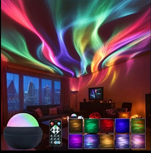 Magic Ball LED Northern Lights Projector with & Dimmer - Rotating Starry Sky Projector Lamp, Borealis Night Light for Bedside, for Theater, Party Ambiance, Color Changing LED Projection Device
