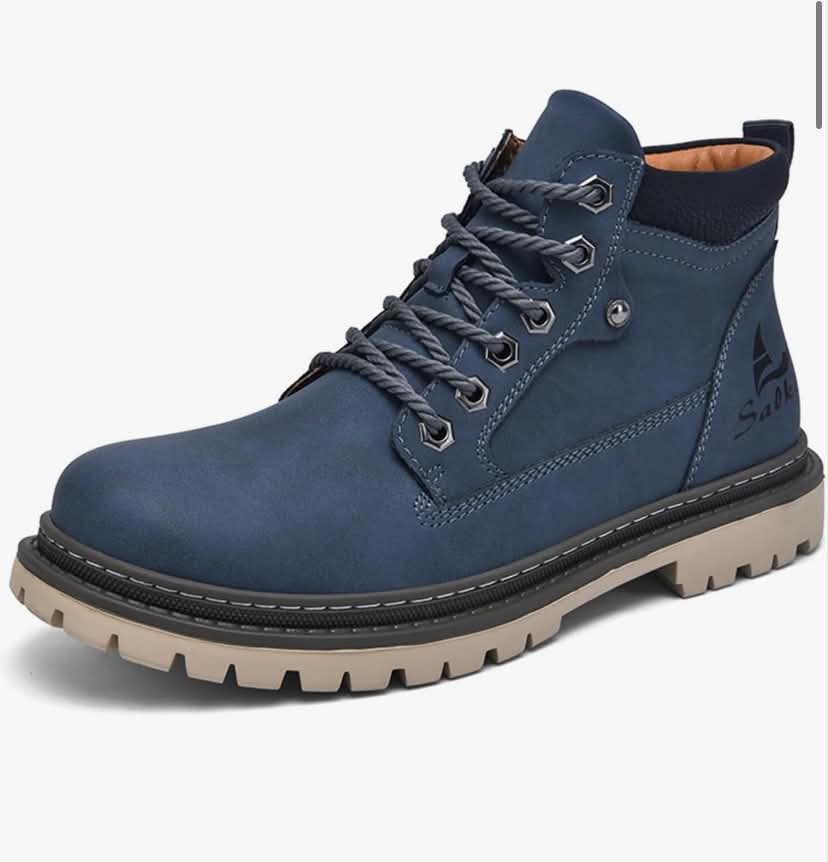 Leather Walk Boots Mid-Cut Lace-Up with Rugged Sole for Motorcycle Durable-Sole Footwear for Travel, Business