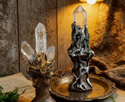 Handmade Crystal Decor Handmade Clear Quartz Crystal Cluster Decor Vintage Tree Root Sculpture, Wiccan Altar Ornament, Boho Home Office Witchcraft Decor for Rituals x2