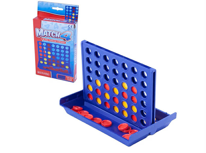 Travel Sized Classic 4 in a Row Game, 42 Counters, Mini Size Board Game for Kids, Match Four in a Line