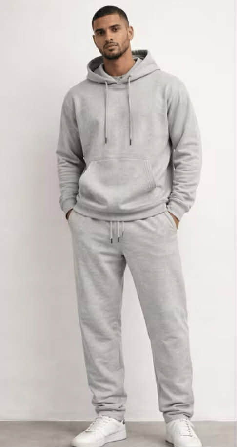 Men'S Outfit Two-Piece Set Featuring a Hooded Long-Sleeve Sweatshirt And Long Pants Solid Colour Knit