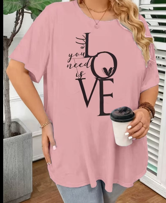 Women'S Plus Size Water-Based Print Craft Love Casual Random English Design Fabric T-Shirt