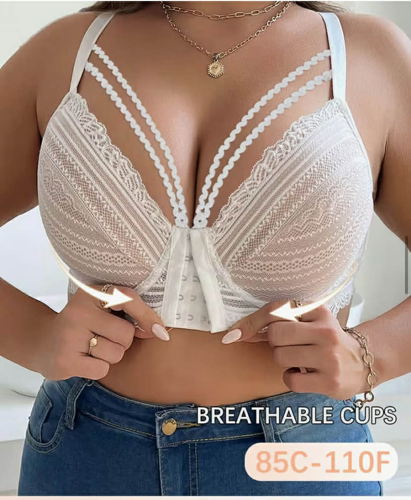 Lace-trimmed Sexy Plus-size Women's Bra, Wedding Beach, Jacquard Pattern Casual Comfortable Bustier with Beautiful Back Design, Thin S Style with Underwire