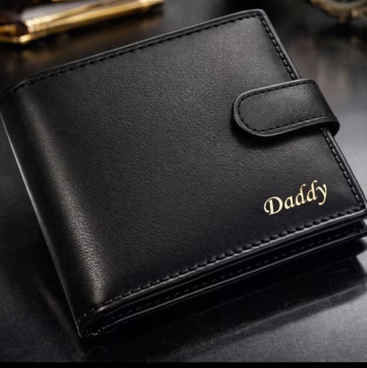 Personalised Daddy in  Engraved Soft Genuine Black Leather Mens Wallet with Zip Coin Pocket Pouch Gift Boxed