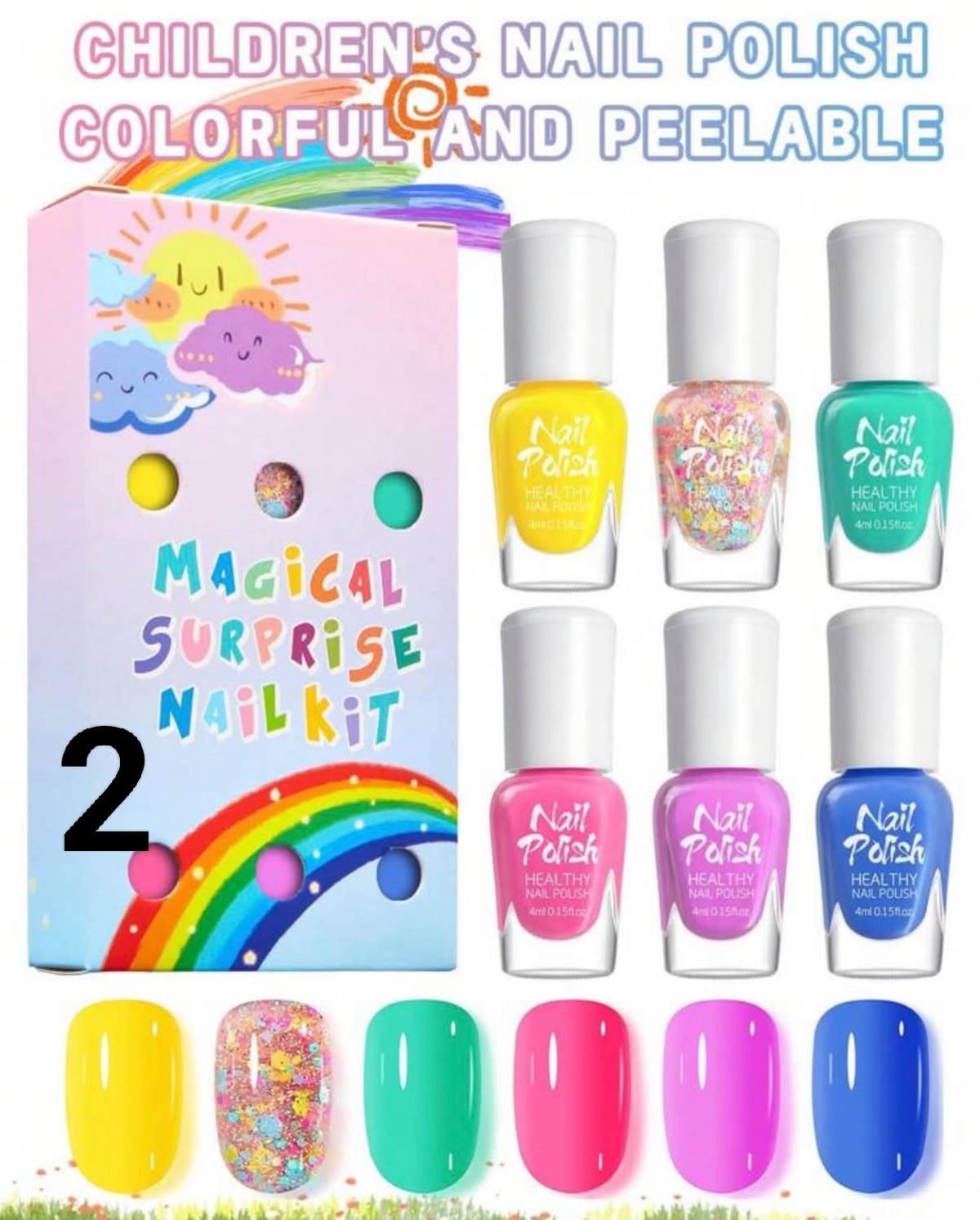 6 PCS/SET/4ML Children's Fun Nail Polish Set - Doodle Color Nail Art Water-Based Non-Baked Multi-Color Combination Sparkling Glitter Acrylic Nail Polish With High Gloss