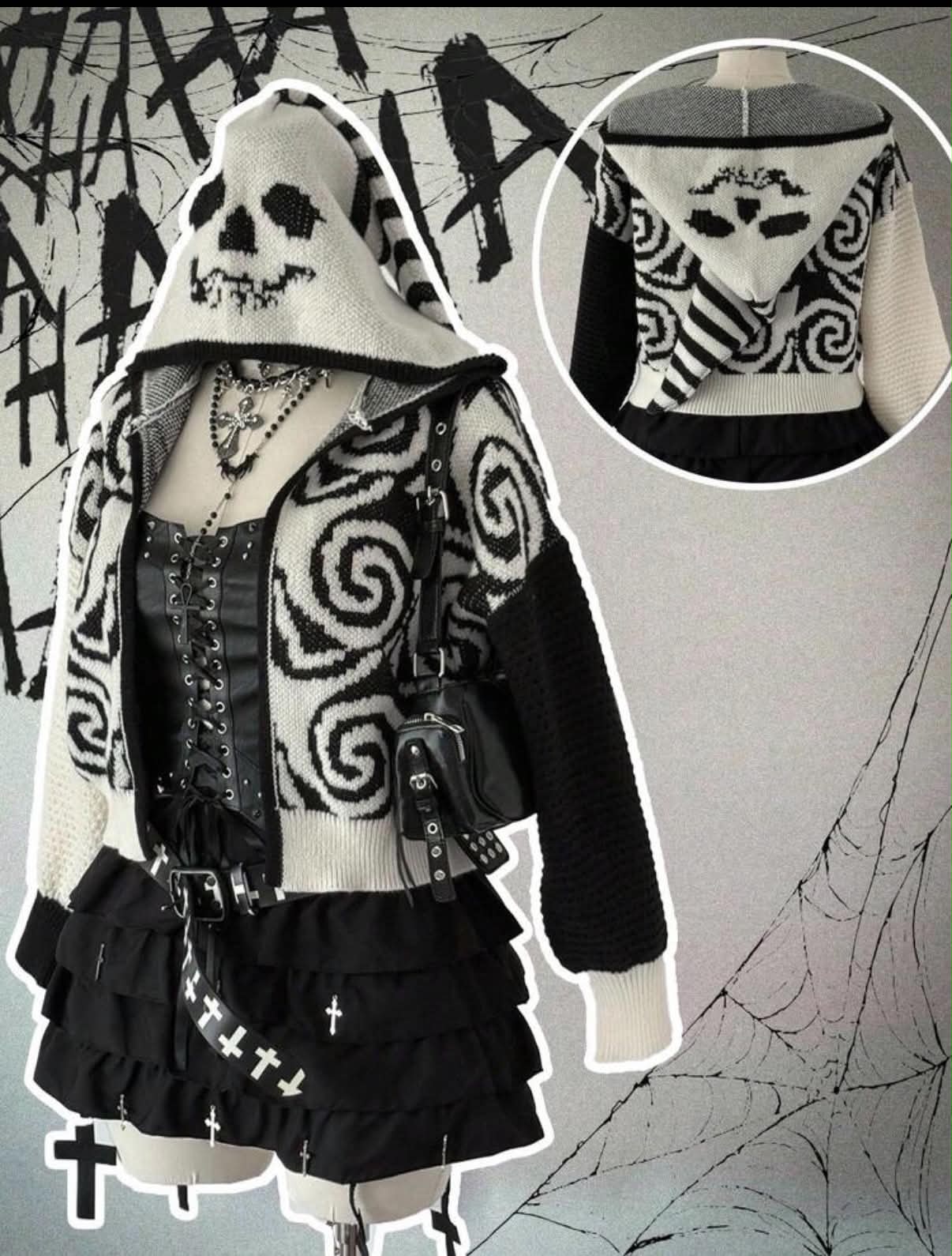 Sunspun Plus Size Women Punk Style Swirl Jacquard Knit Cardigan,