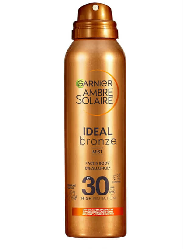 Garnier Ambre Solaire Self Tan (150ml), SPF 30 Ideal Bronze Tanning For Face & Body, Fake Tan, Tan Enhancing, Invisible on All Skin Tones, Quick Dry, Water Resistant, 0% Alcohol, High UV Protection