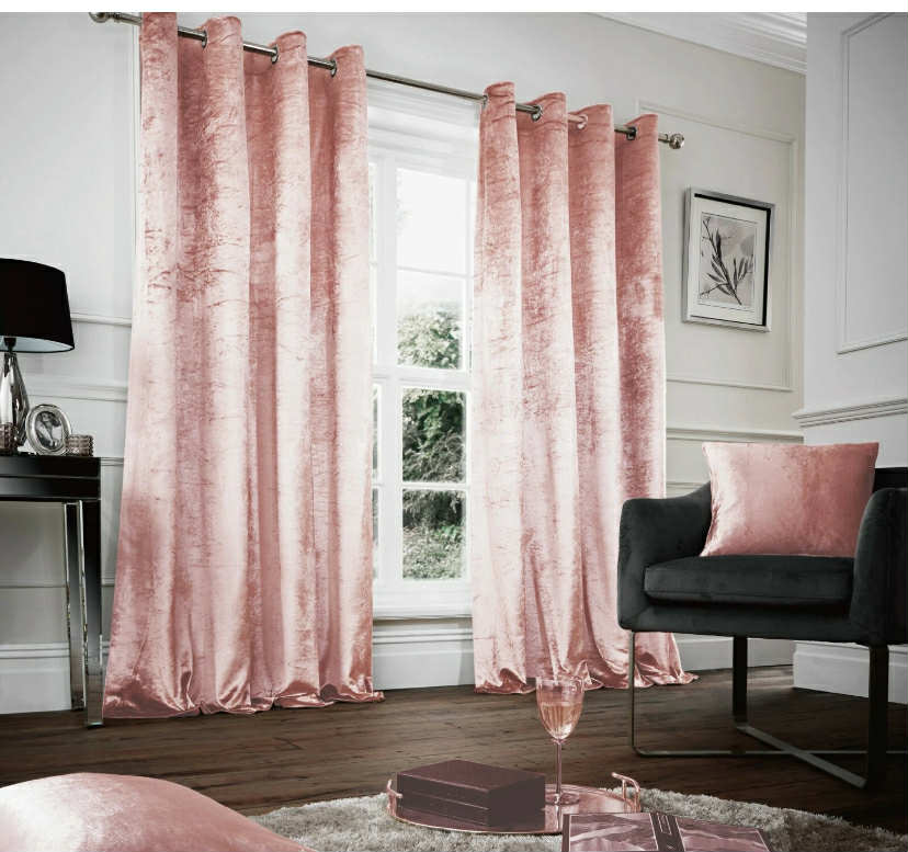Crushed Velvet Curtains PAIR of Eyelet Ring Top Fully Lined Ready Made Thick