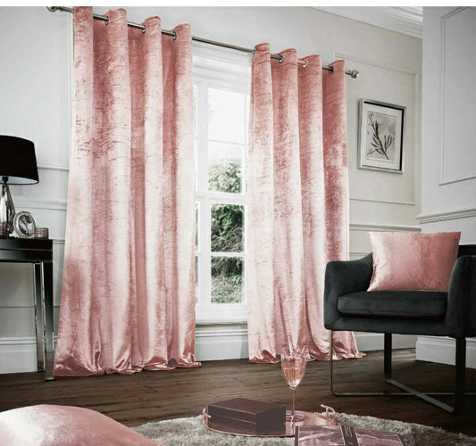 Crushed Velvet Curtains PAIR of Eyelet Ring Top Fully Lined Ready Made Thick