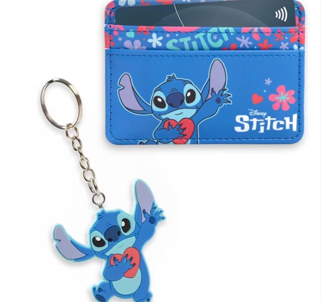Disney Lilo & Stitch Stitch Womens Blue Wallet Gift Set Cardholder & Keyring with Floral Design  Retro Disney Merchandise for All Ages Lilo & Stitch Merch