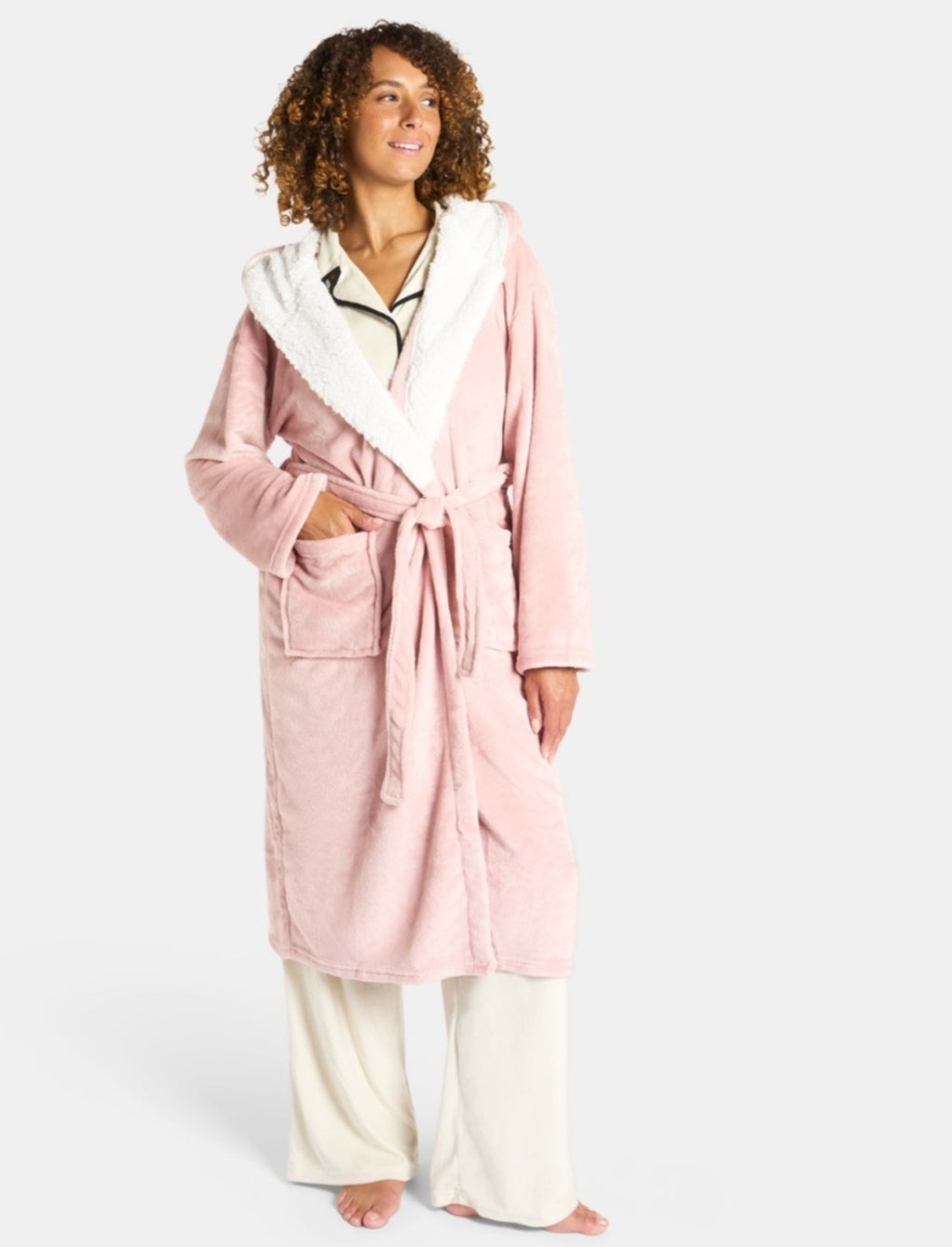Hooded Sherpa Fleece Dressing Gown