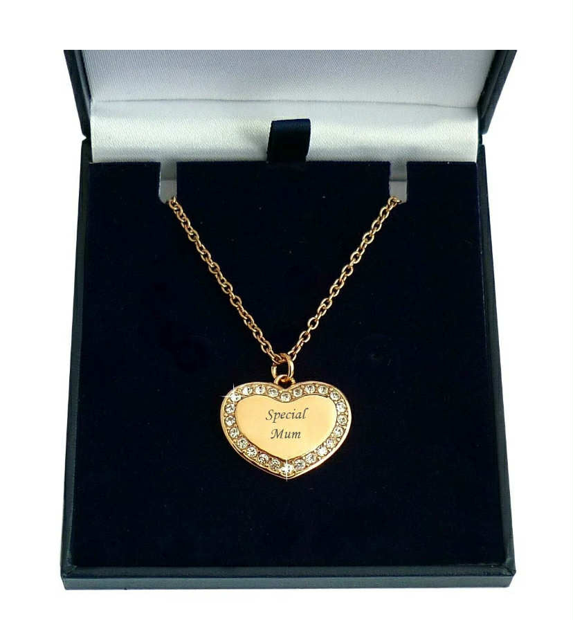 Can be any writing 

Rose Gold Necklace with Any Engraving on Personalised Heart Pendant in Gift Box