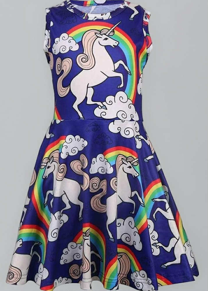 Girls Dresses Unicorn Summer Sleeveless Casual Party A Line Swing Twirl Sundress for Kids