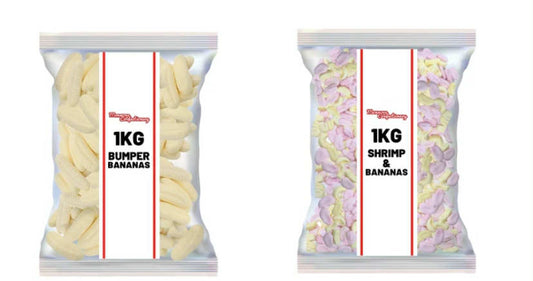 Retro Foam Sweets - Barratt Shrimps & Bananas Mix or Bumper Bananas - 1kg Bags