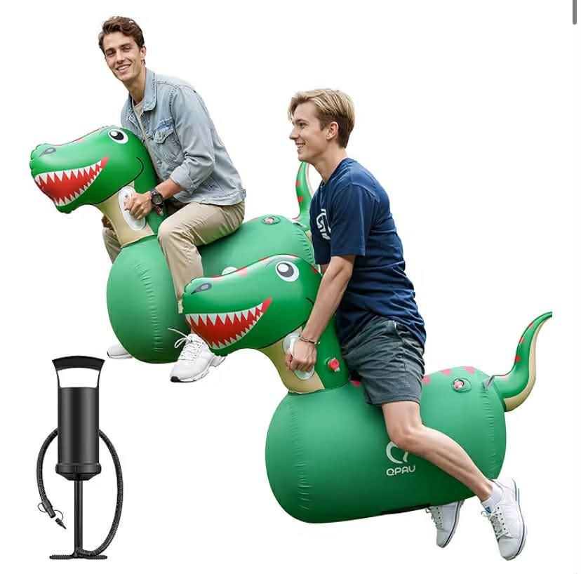 Inflatable Bouncy Dinosaur 2 PCS with Hand Pump, Heavy Duty Giant Bouncy Pal, 220lbs load capacity, Bouncy Animal Hopper Toy