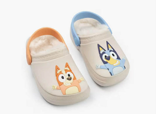 Bluey Bluey & Bingo Multicoloured Clogs  Beige, Orange, & Blue Fur Lined Slippers Fun Slip-On Design for Everyday Wear Comfortable Cartoon Footwear Bluey Merch