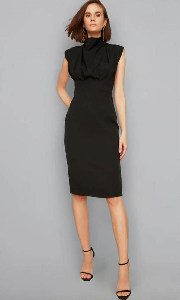 Women Midi Basic Slim Woven Dress