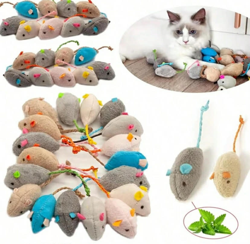 10 Piece Set Rattle Cat Mouse Toy Imitation Fur Cat Mouse Toy Interactive Cat Game Toy Indoor Cat Toy
