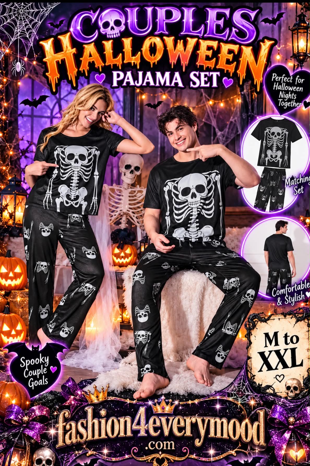 💀 Couples Halloween Skeleton Pyjama Set 🎃