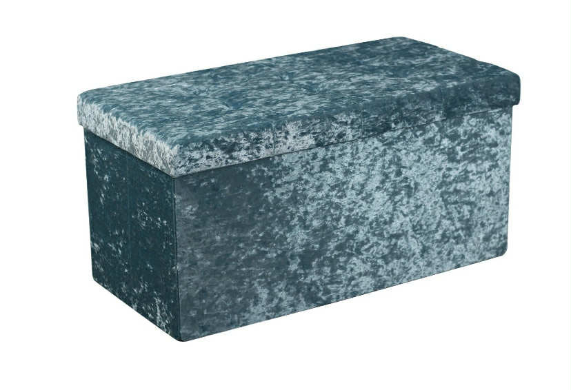 New Quilted Top Folding Storage Ottoman Seat Toy Storage Box Crushed Velvet