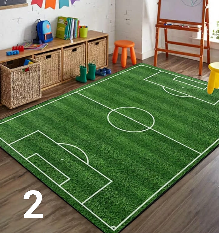 Green Grass Soccer Field Boys Bedroom Rug, 60x110cm, Football Court Sports Enthusiasts Floor Rugs, Machine Washable Foldable No Crease Absorbent Carpet for Nursery Dorm Family

60x110