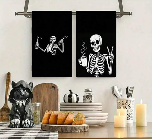 X4 Halloween Skeleton Pattern Kitchen Towels